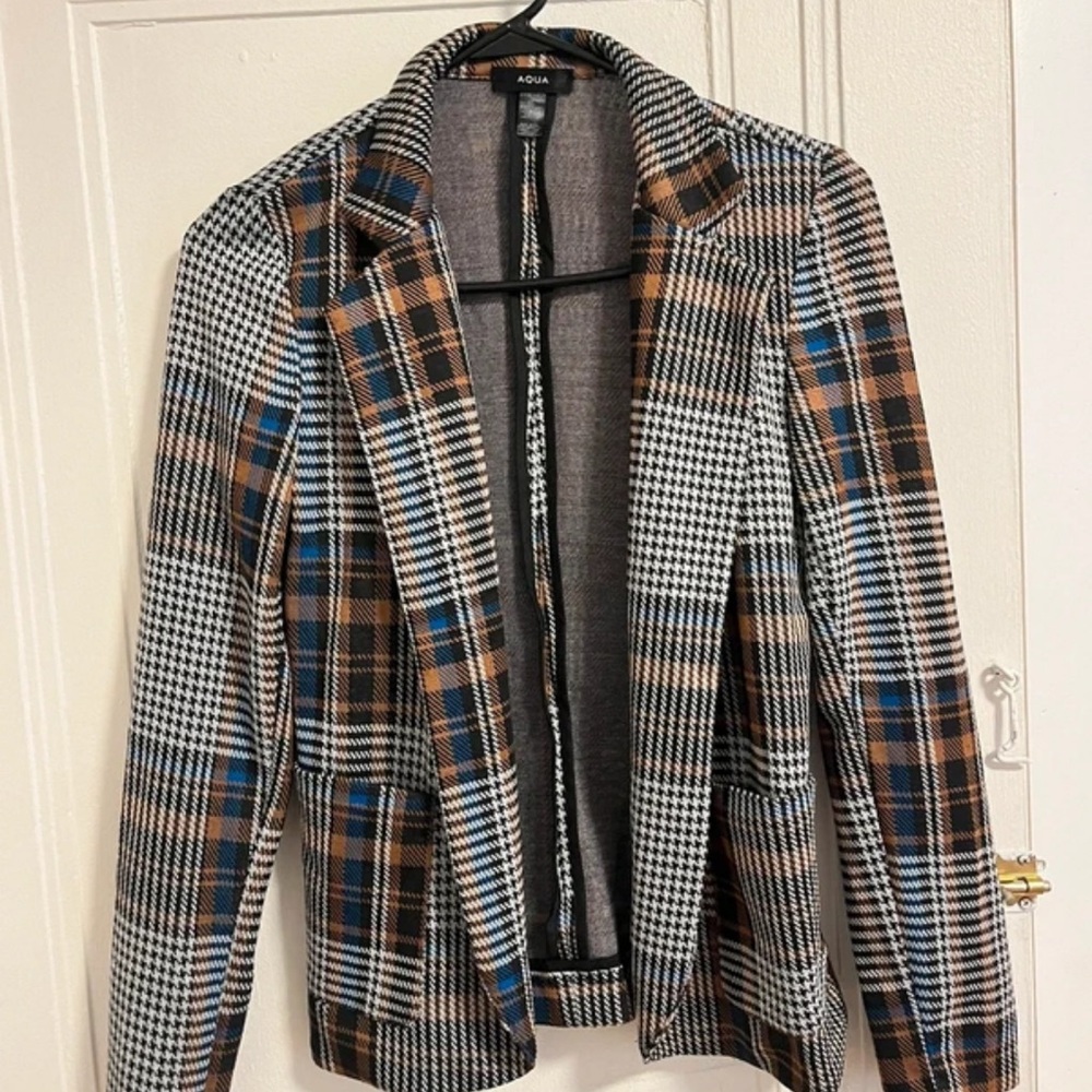 Aqua Multi-Color Plaid Blazer